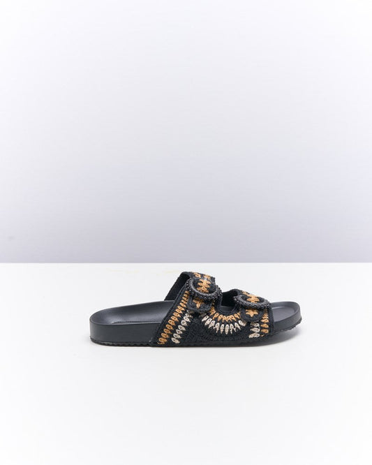 Image of Slippers. Productname: Walnut Melbourne Poet Slide in Black Multi colour by brand - Walnut Melbourne
