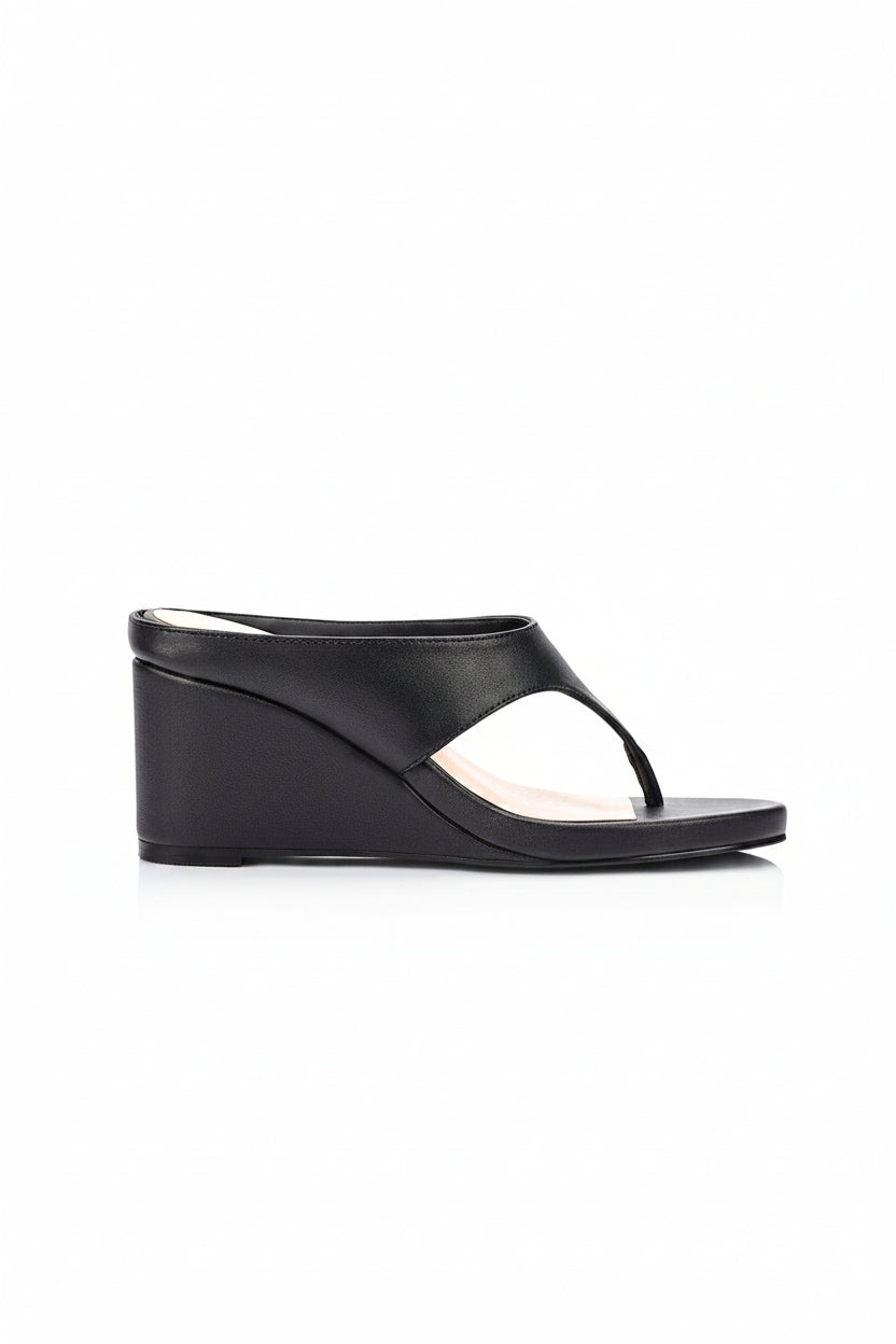 Image of Shoes. Product name - Poh Thong Wedges in Black colour by brand - Sass Clothing