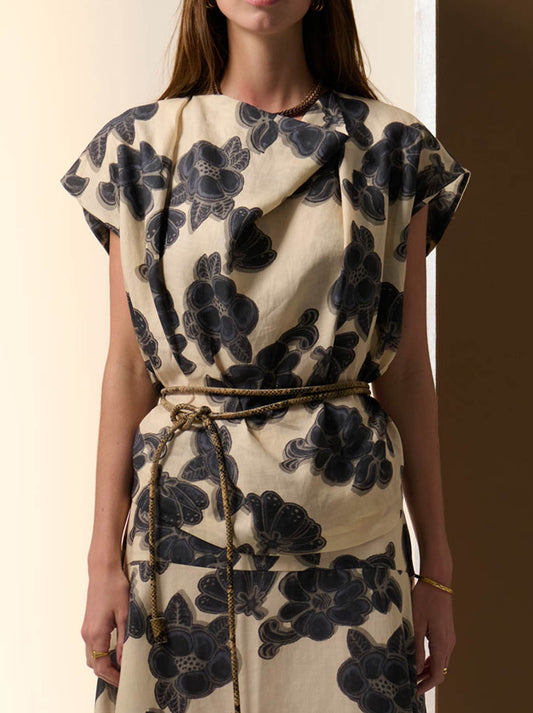 Image of a model wearing Tops. Productname: POL AMARA DRAPED TOP in Print colour by brand - Pol