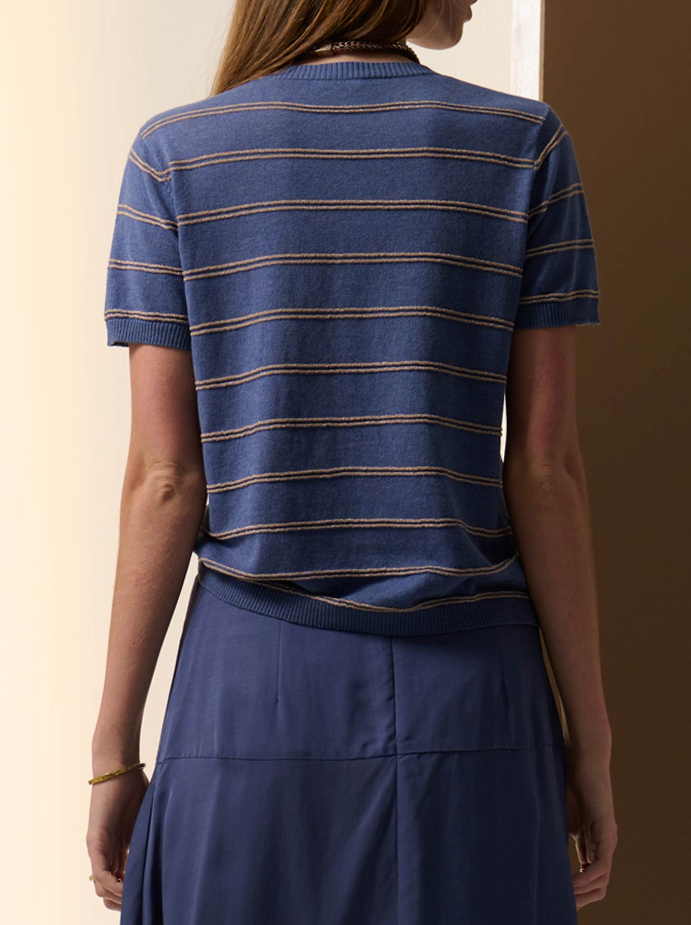 POL SABLE LUREX STRIPE TEE (Blue Gold)