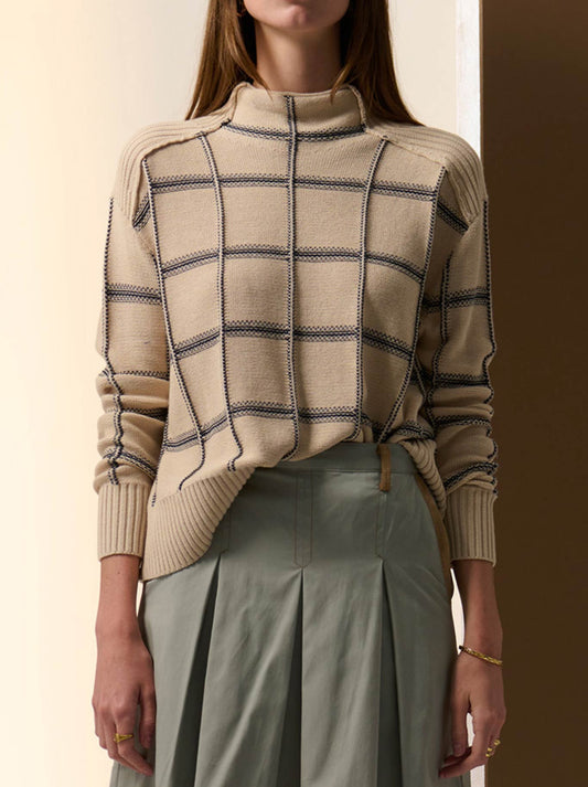 Image of a model wearing Tops. Productname: POL SABLE FUNNEL KNIT in Pebble colour by brand - Pol