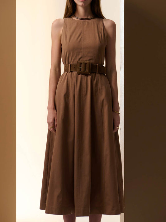 Image of Dresses. Productname: POL ODETTE BELTED DRESS in Chocolate colour by brand - Pol