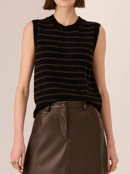 Image of Coats & Jackets. Productname: Pol Carmel Striped Vest in Black Chocolate colour by brand - Pol