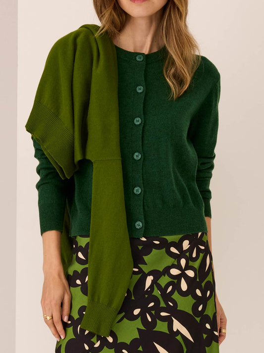 Image of a model wearing Outerwear. Productname: Pol Orson Cardigan in Green colour by brand - Pol