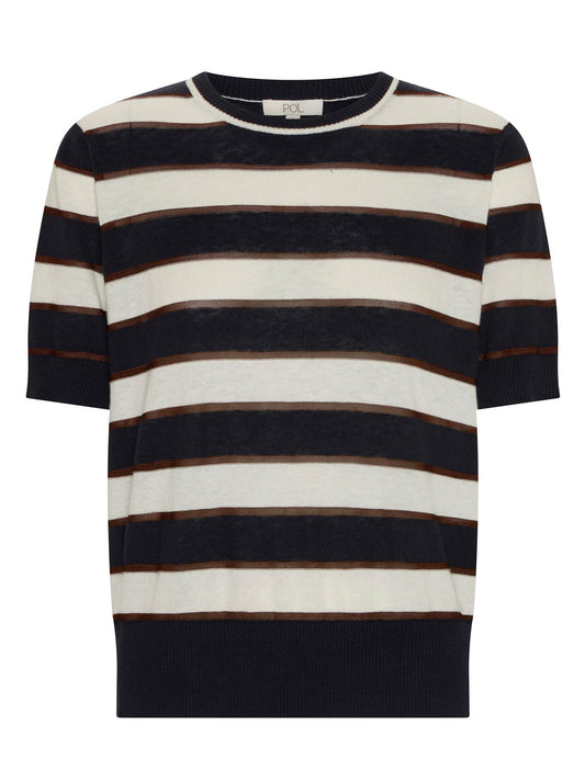 Pol Darcy Stripe Knit Tee (Ink/White/Choc)