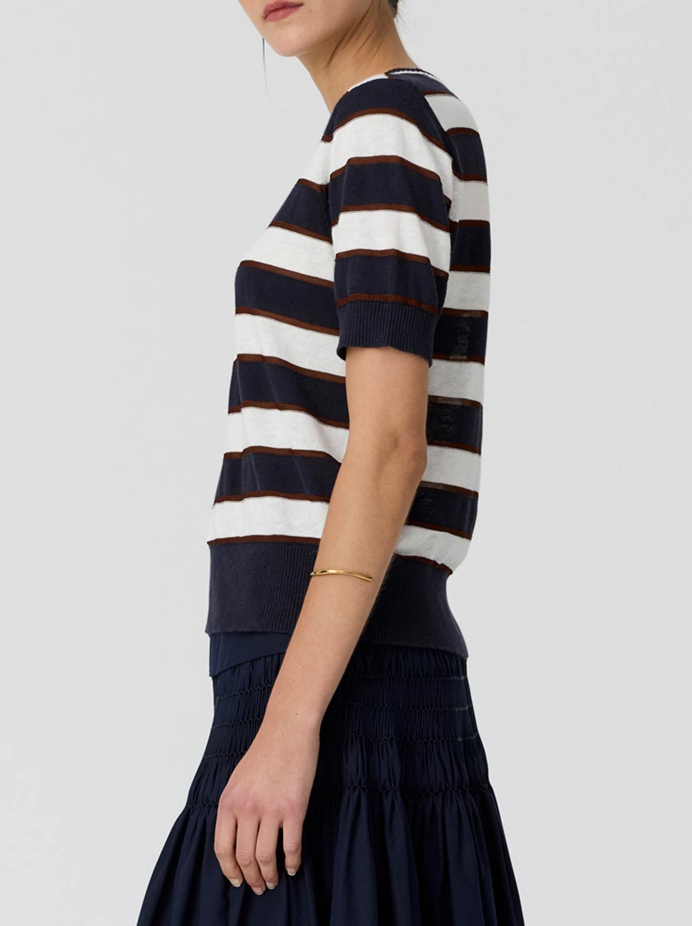 Pol Darcy Stripe Knit Tee (Ink/White/Choc)