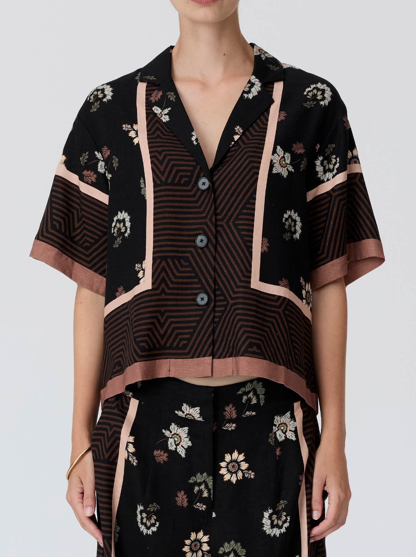 Image of a model wearing Tops. Product name - POL TRELLIS SHIRT in Trellis colour by brand - Pol
