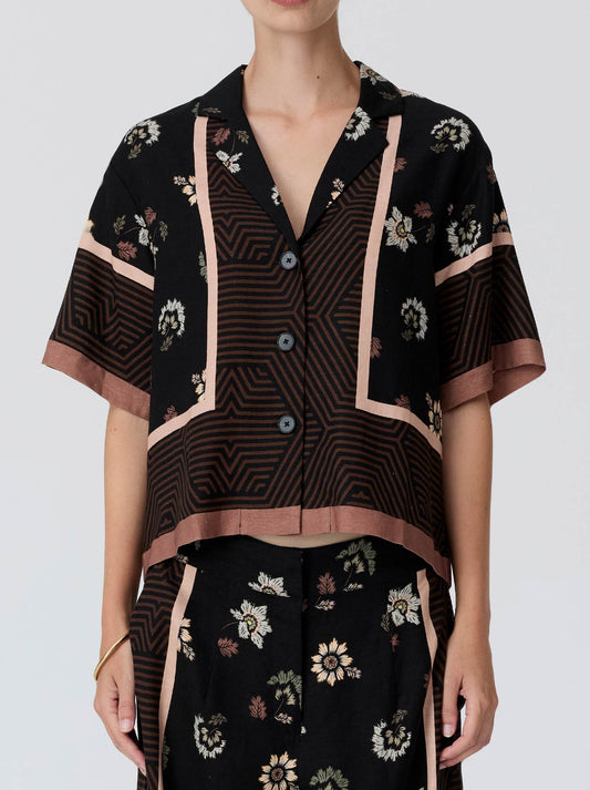 Image of a model wearing Tops. Product name - POL TRELLIS SHIRT in Trellis colour by brand - Pol