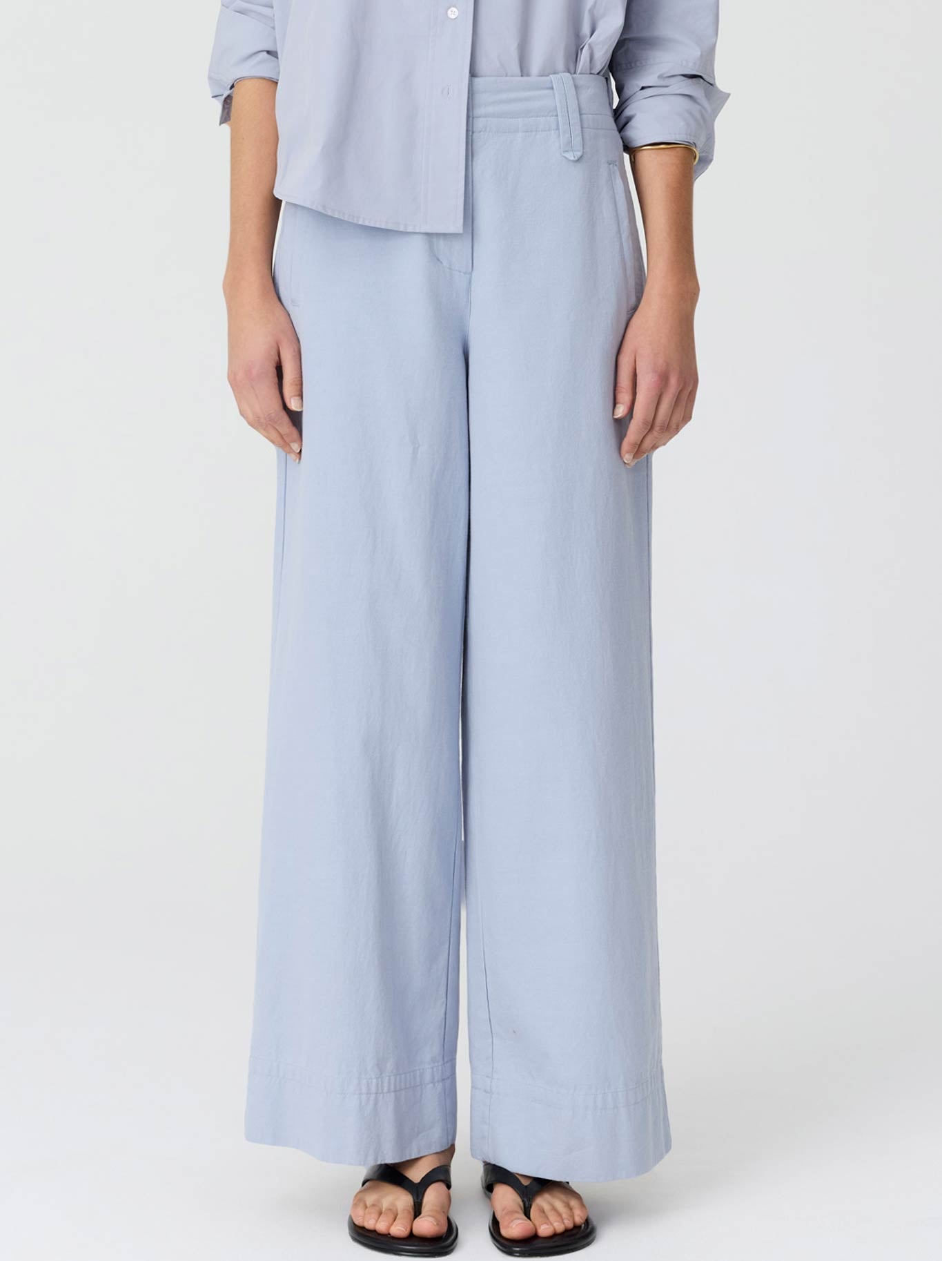 Image of a model wearing Pants. Product name - Pol Lira Pant in Blue colour by brand - Pol