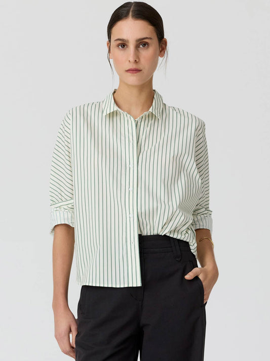 Image of a model wearing Tops. Product name - Pol Botanica Stripe Shirt in Botanica colour by brand - Pol