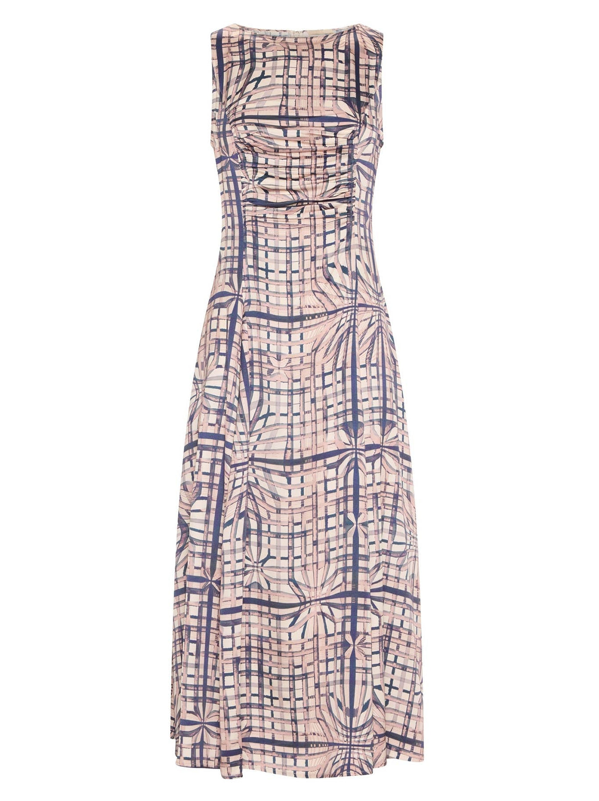 POL LATTICE GATHERED DRESS (Pink Check)