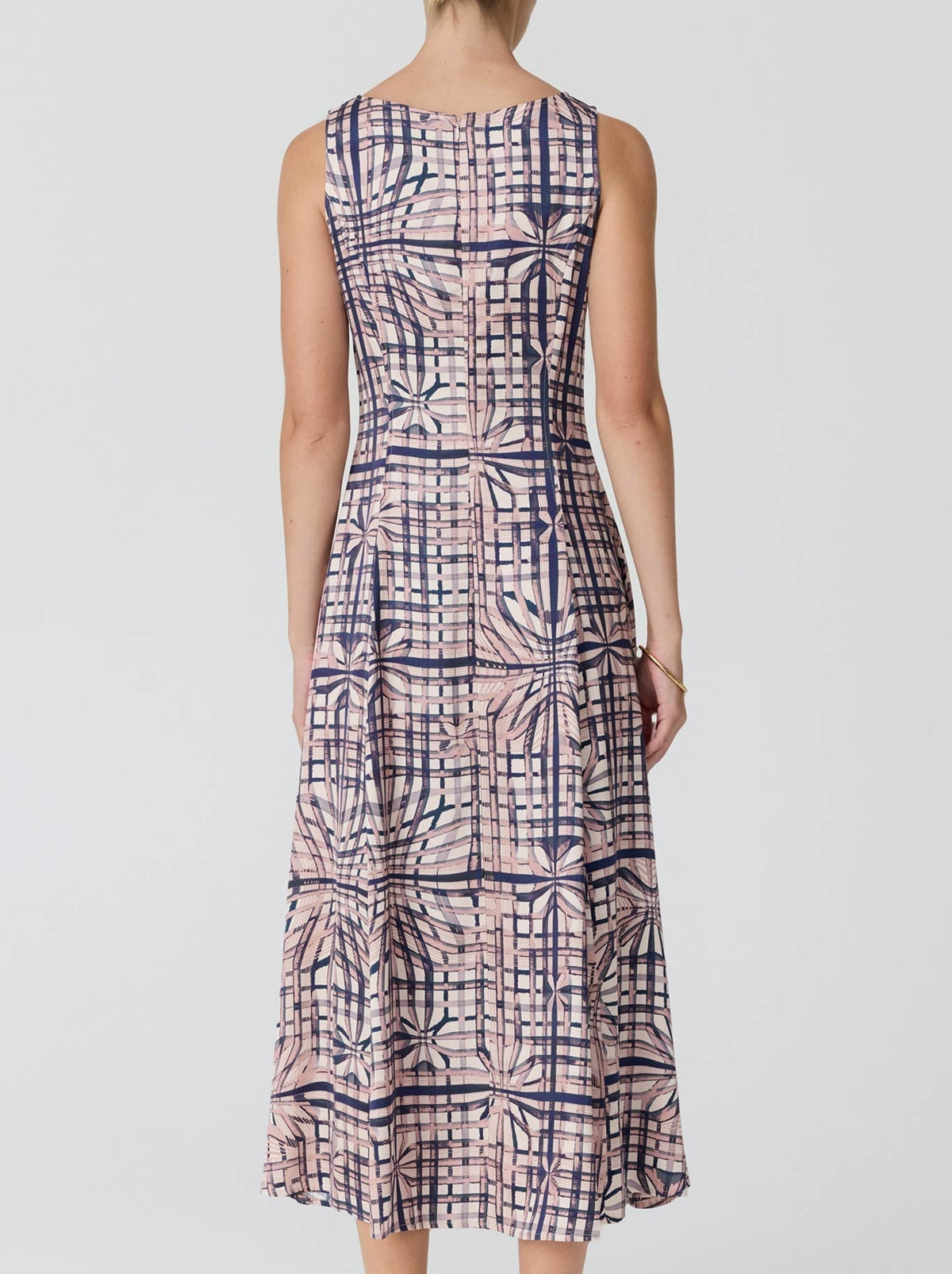 POL LATTICE GATHERED DRESS (Pink Check)