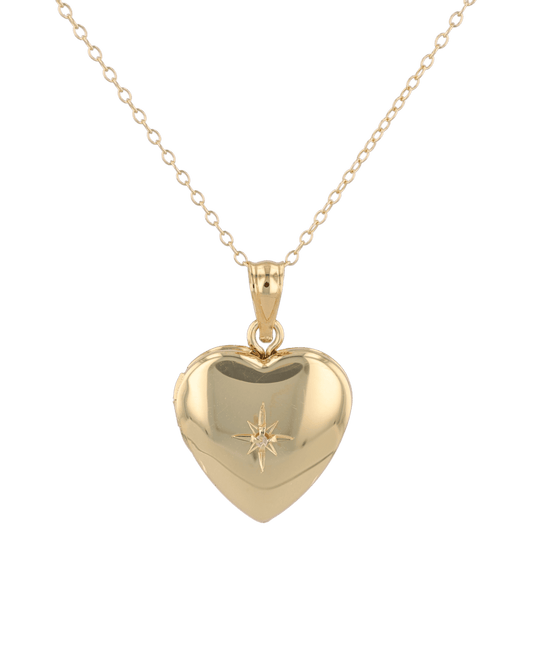 Image of Necklaces. Product name - Polaris Heart Diamond Locket Necklace Gold in colour by brand - LAVANA