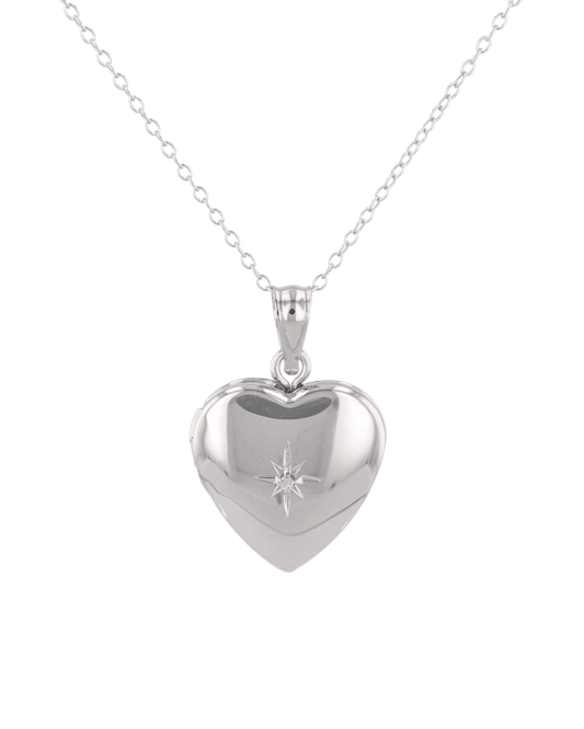 Image of Necklaces. Product name - Polaris Heart Diamond Locket Necklace Silver in colour by brand - LAVANA