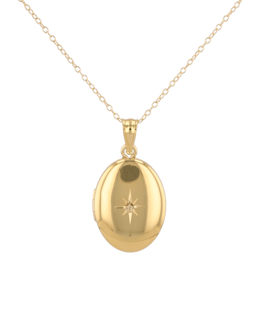 Image of Necklaces. Product name - Polaris Oval Diamond Locket Necklace Gold in colour by brand - LAVANA