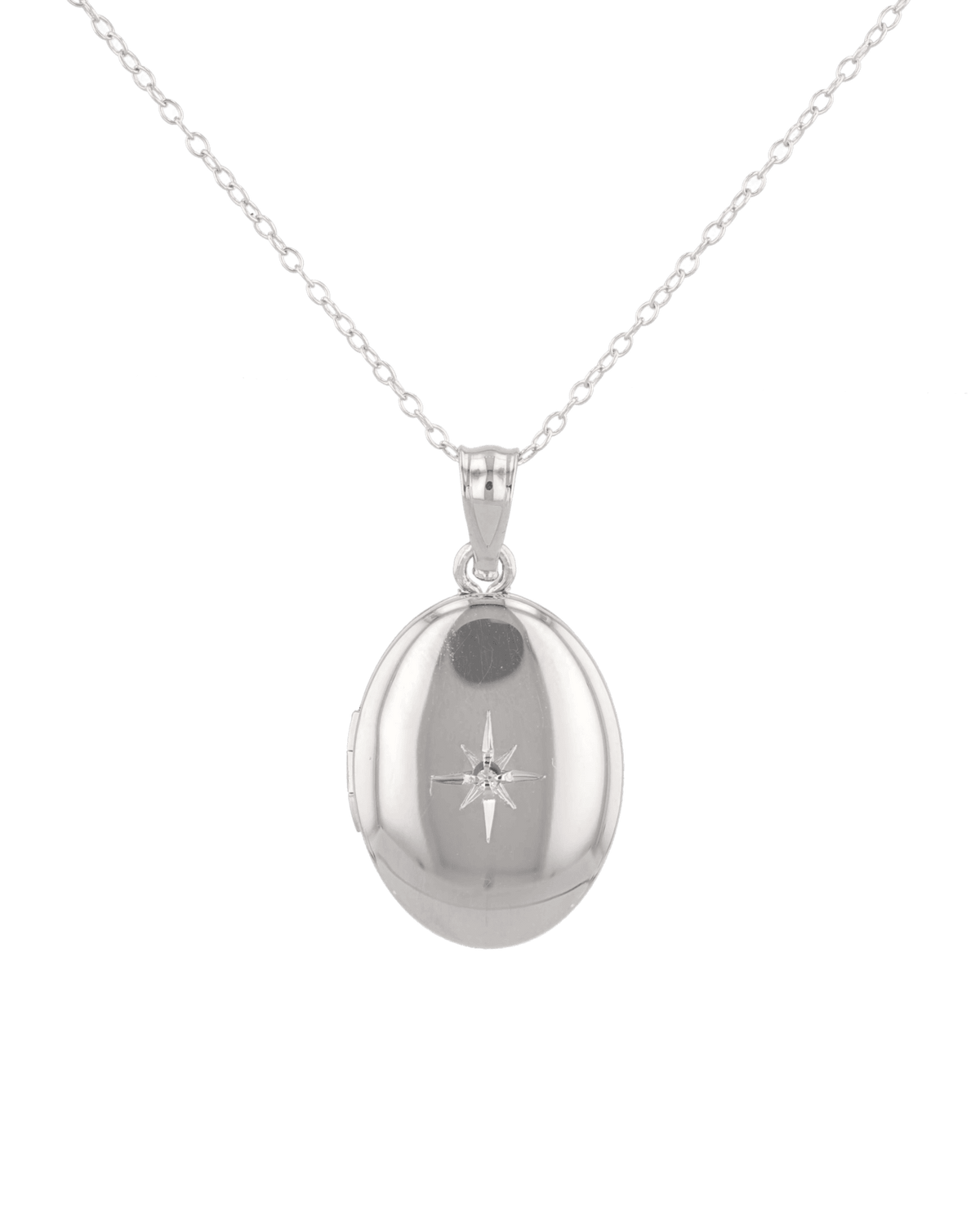 Image of Necklaces. Product name - Polaris Oval Diamond Locket Necklace Silver in colour by brand - LAVANA