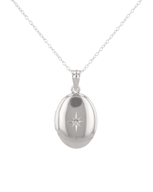 Image of Necklaces. Product name - Polaris Oval Diamond Locket Necklace Silver in colour by brand - LAVANA