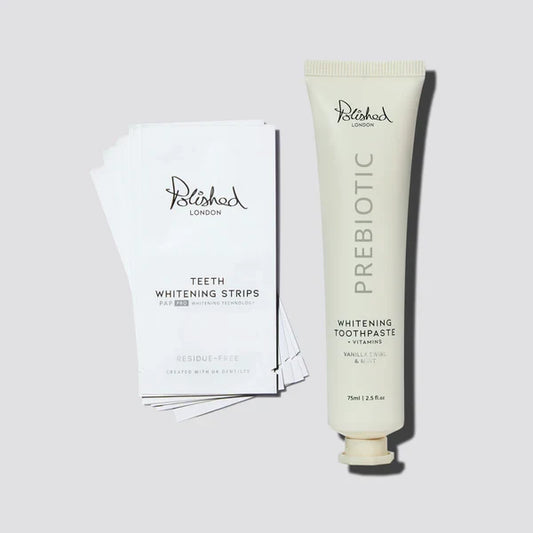 Image of Teeth Whiteners. Product name - Teeth Whitening Strips & Prebiotic Whitening Toothpaste Vanilla Swirl Bundle in colour by brand - Polished London