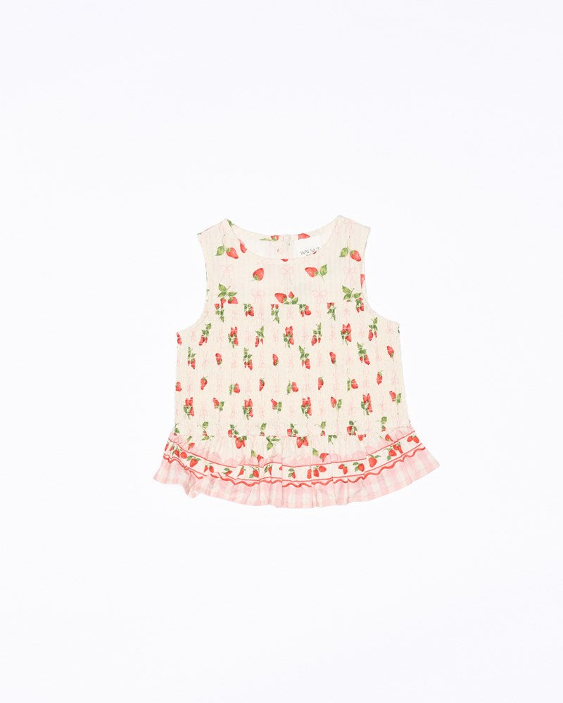 Image of a model wearing Tops. Productname: Walnut Melbourne Poppy Top in Strawberries And Cream colour by brand - Walnut Melbourne