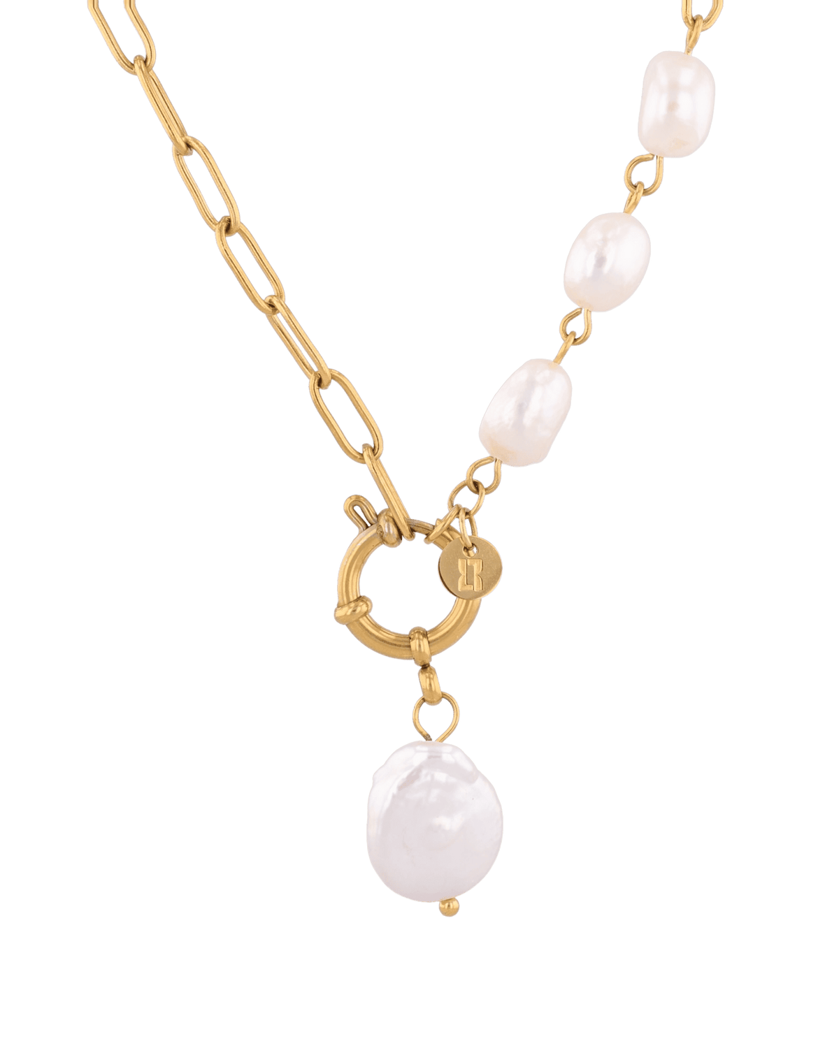 Image of Necklaces. Product name - Positano Gold Pearl Necklace in colour by brand - LAVANA