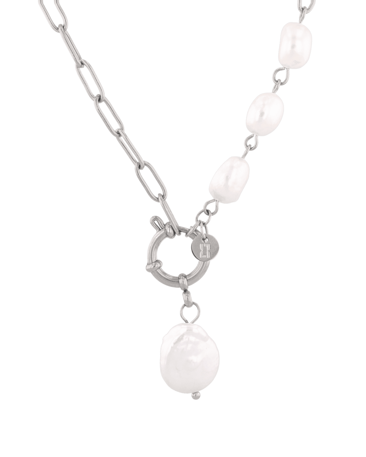 Image of Necklaces. Product name - Positano Silver Pearl Necklace in colour by brand - LAVANA