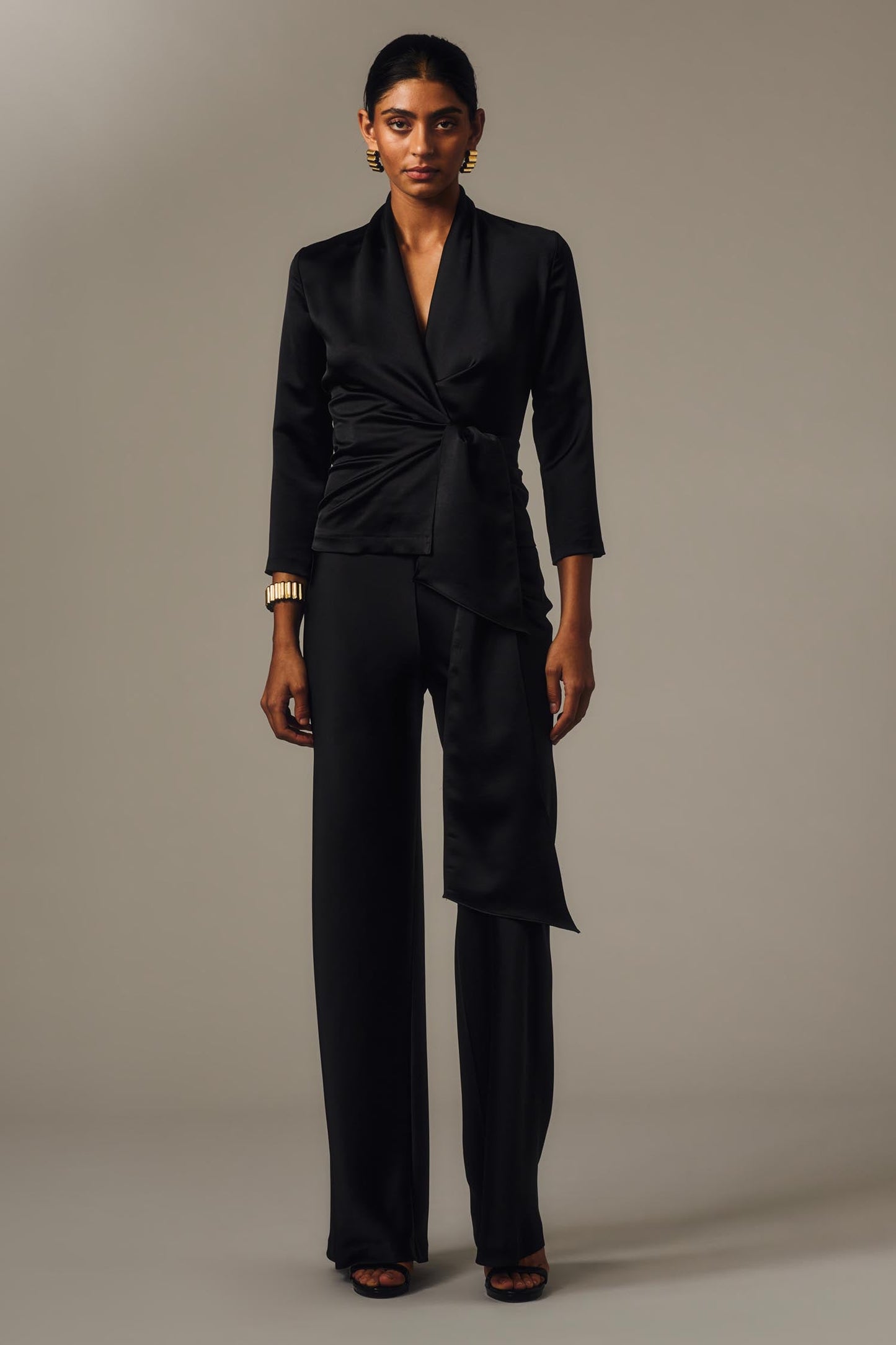 Carla Zampatti Satin Wrap Top (Black)