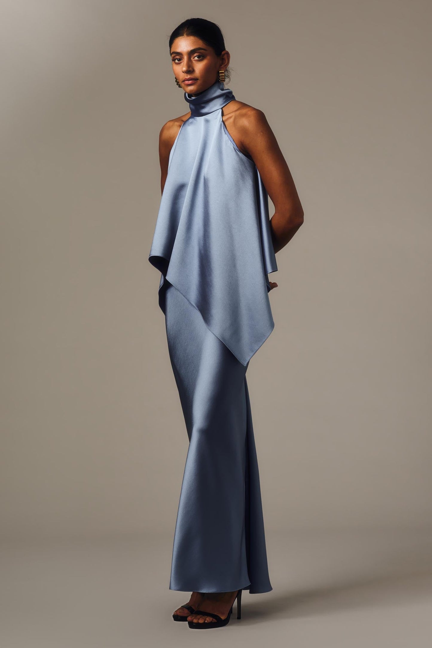 Carla Zampatti Cornflower Satin Bias Skirt (Blue)