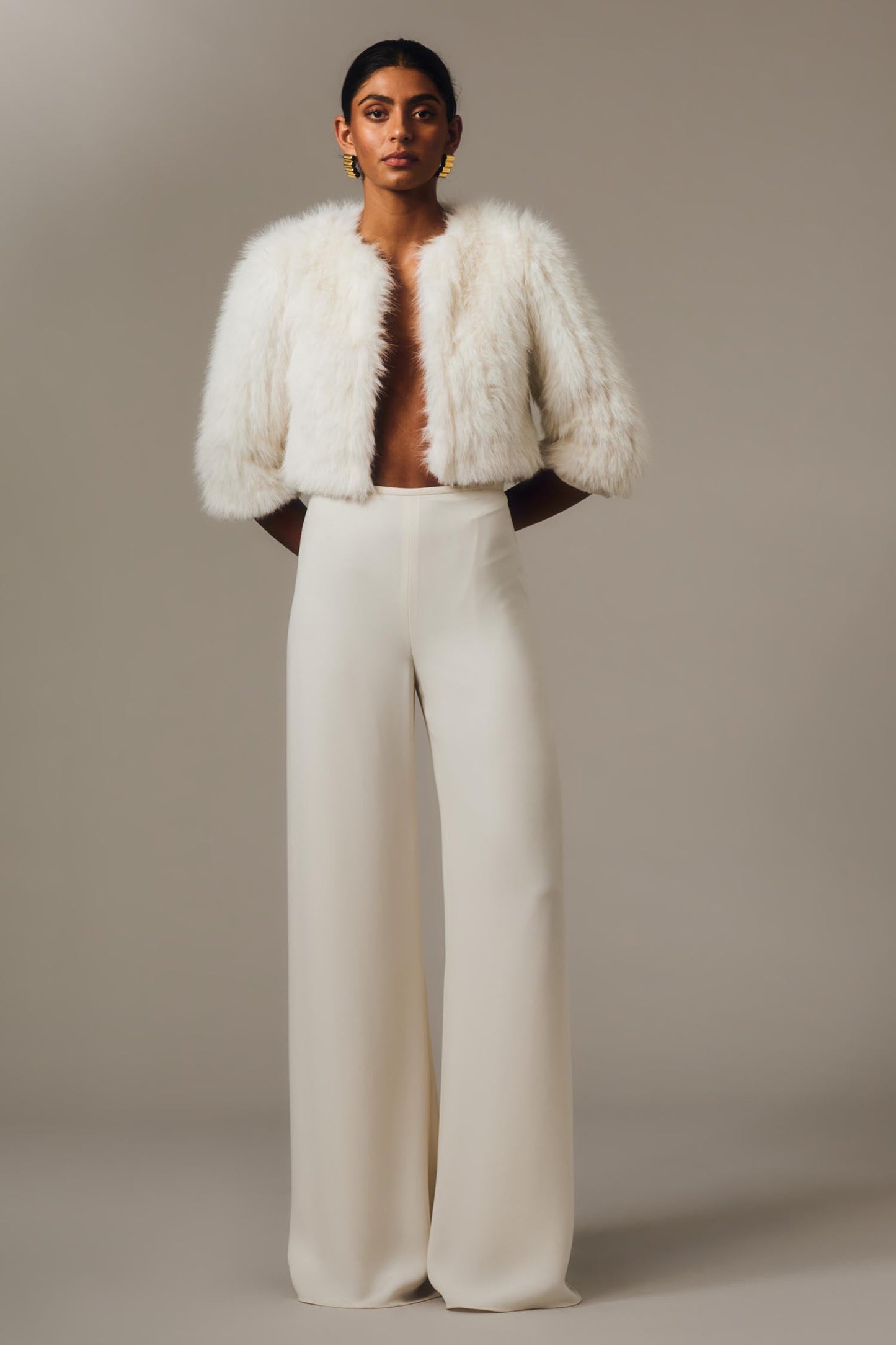 Carla Zampatti Ivory Crepe Palazzo Pant (White)