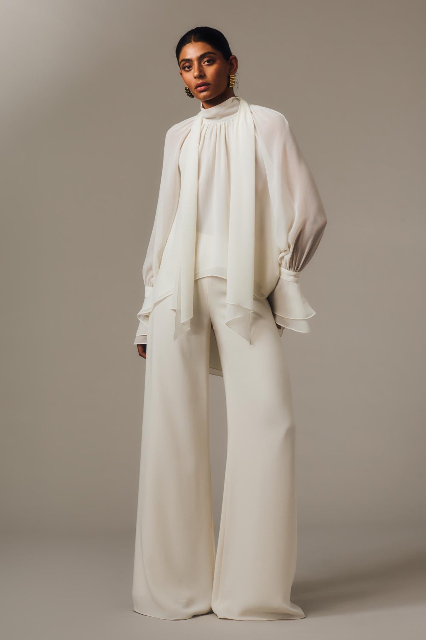 Carla Zampatti Ivory Georgette High Low Blouse (White)