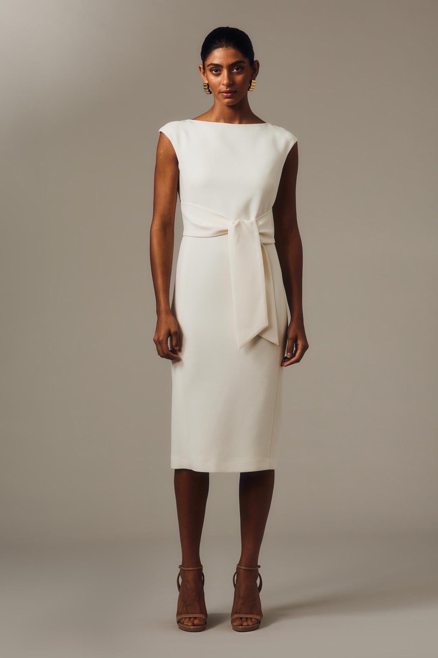 Carla Zampatti Ivory Crepe Tie Front Dress (White)