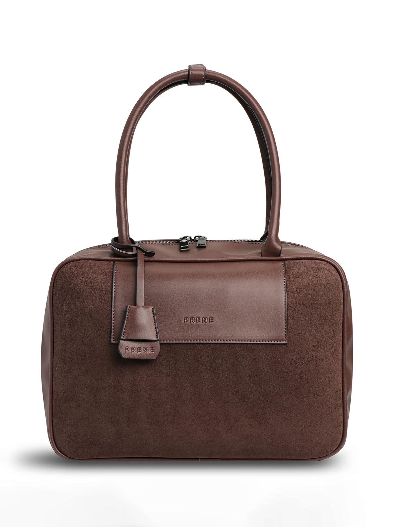 Image of Bags. Product name - PRENE THE HARLOW FAUX SUEDE BAG in Chocolate Suede colour by brand - Prene Bags