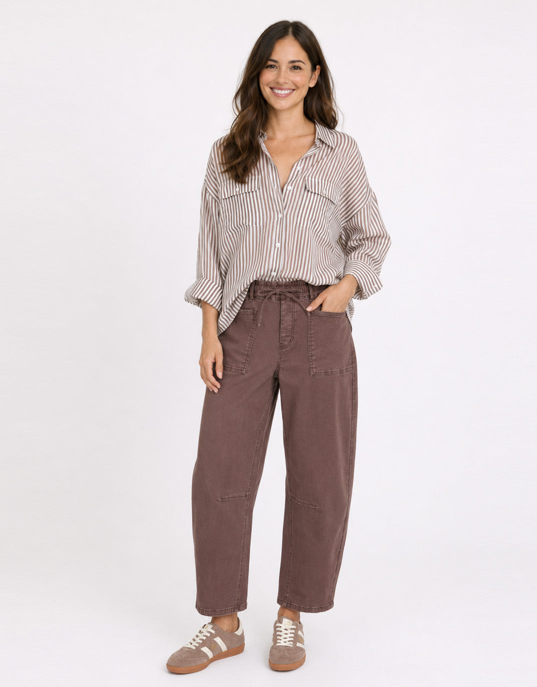 Stories Be Told Preppy Pocket Front Shirt (Chocolate Stripe)