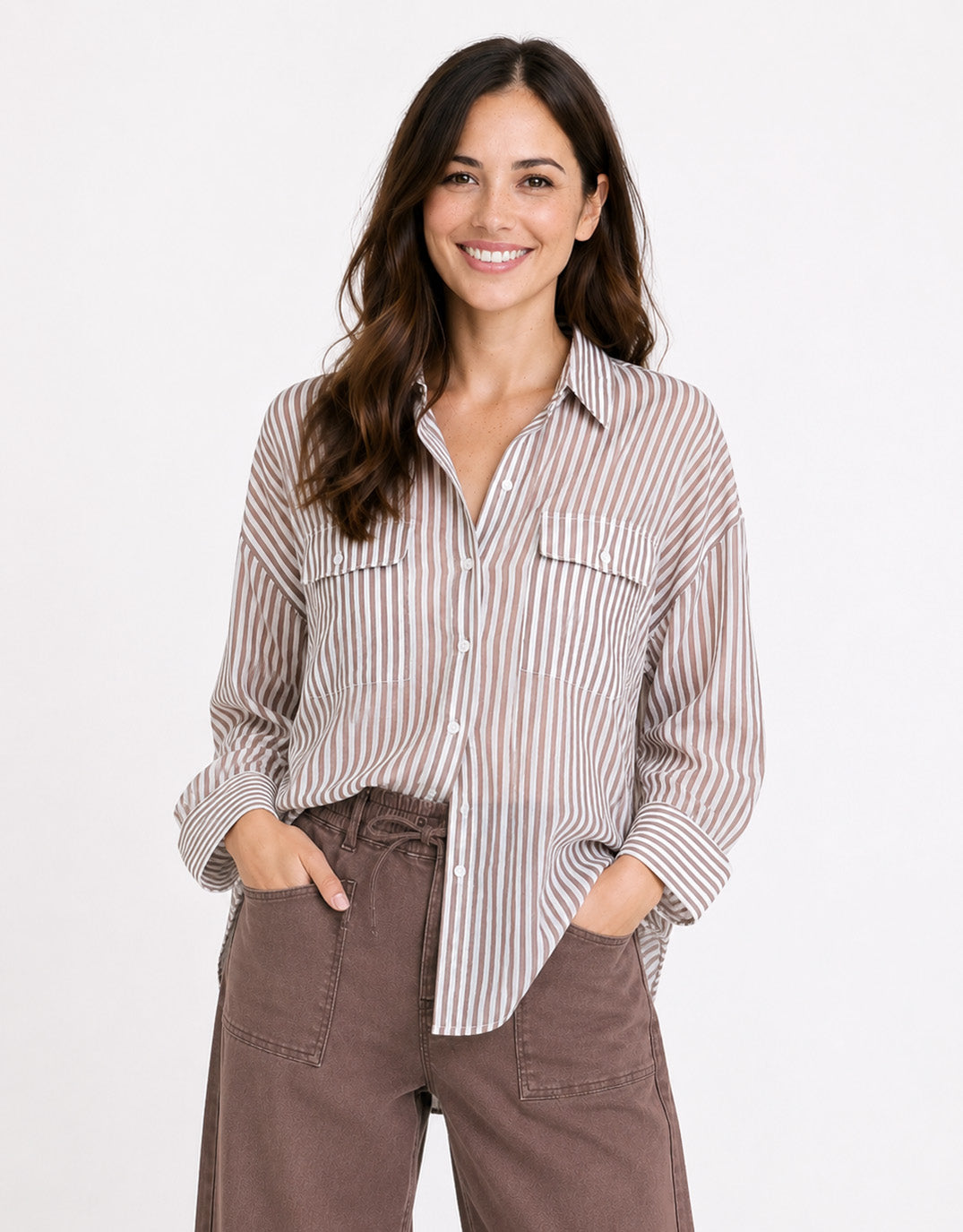 Image of Shirts. Product name - Preppy Pocket Front Shirt Chocolate Stripe in Chocolate Stripe colour by brand - Stories Be Told