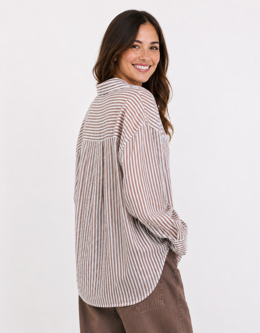 Stories Be Told Preppy Pocket Front Shirt (Chocolate Stripe)