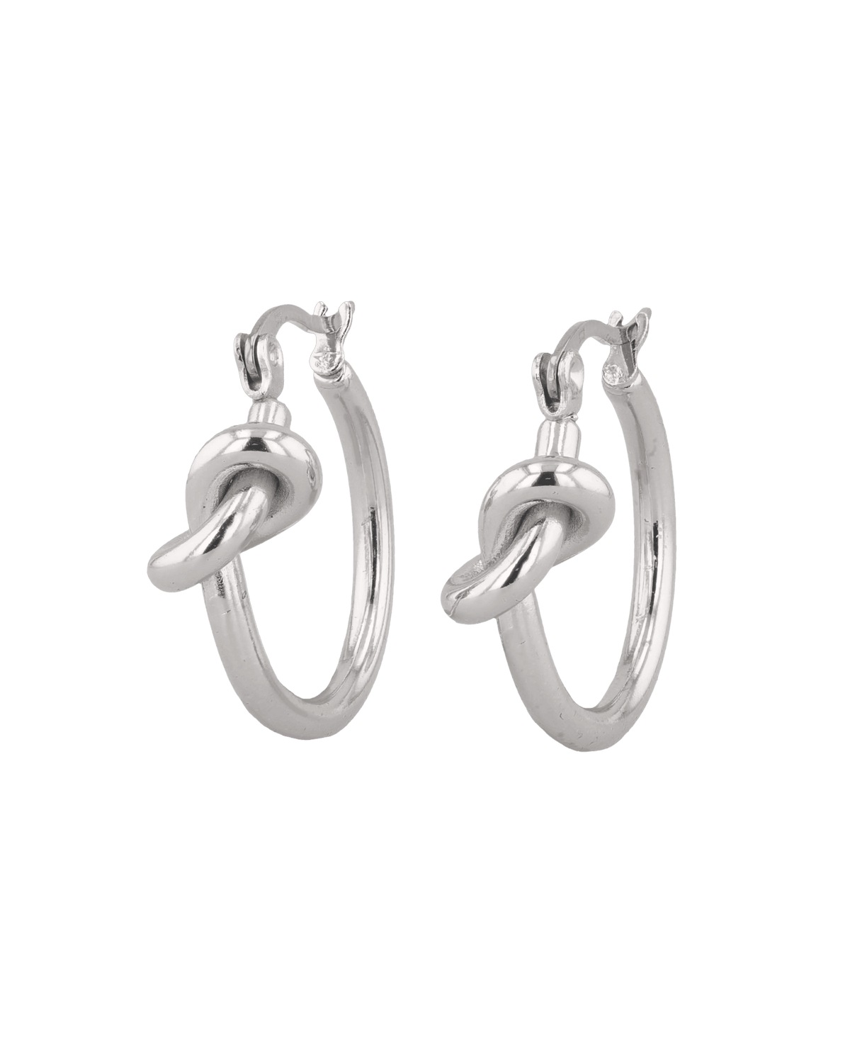 Image of Earrings. Product name - Pretzel Knot Silver Hoop Earrings in colour by brand - LAVANA