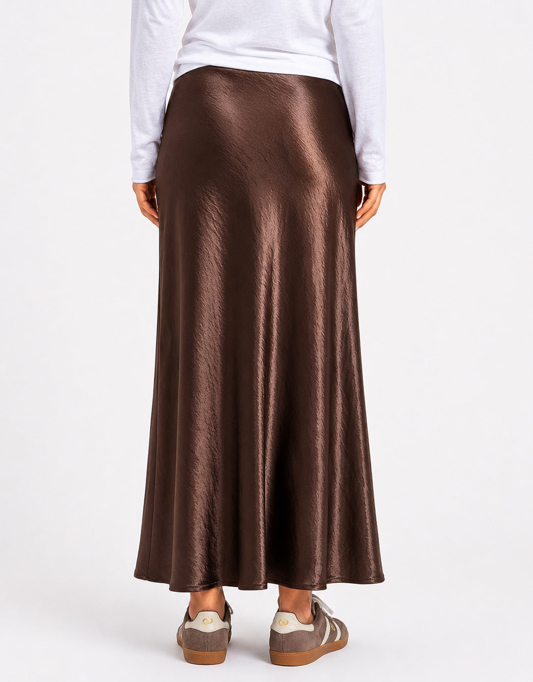 Stories Be Told Prodigy Satin Bias Cut Maxi Skirt (Chocolate)