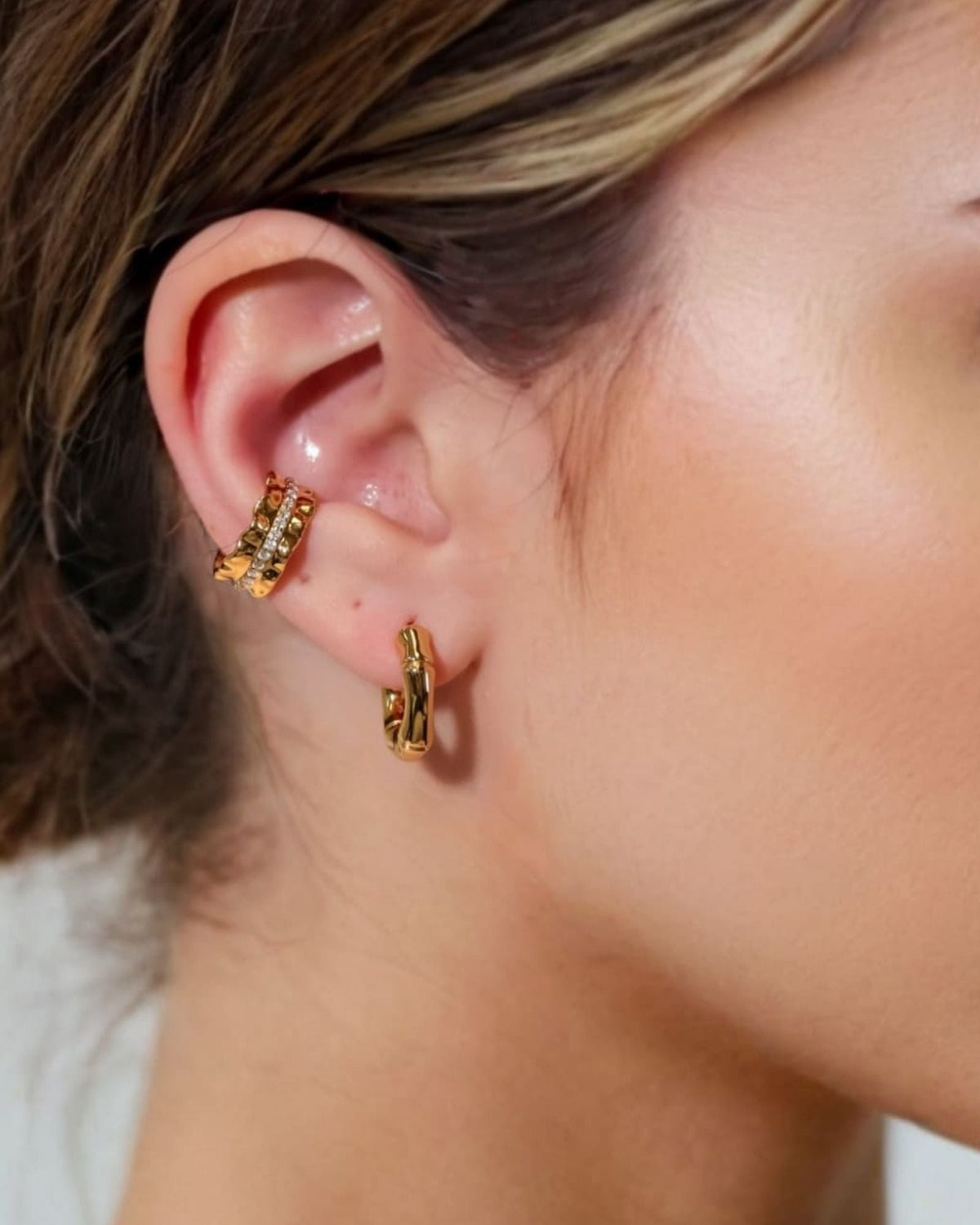 LAVANA Prosperity Bamboo Gold Huggie Earrings