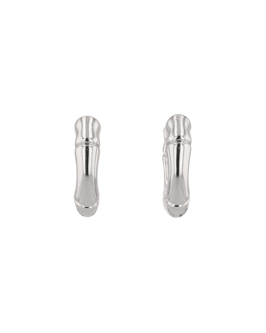 Image of Earrings. Product name - Prosperity Bamboo Silver Huggie Earrings in colour by brand - LAVANA