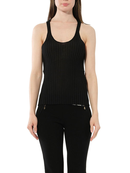 Image of a model wearing Tops. Productname: PUCCI Sleeveless Top in Black colour by brand - PUCCI
