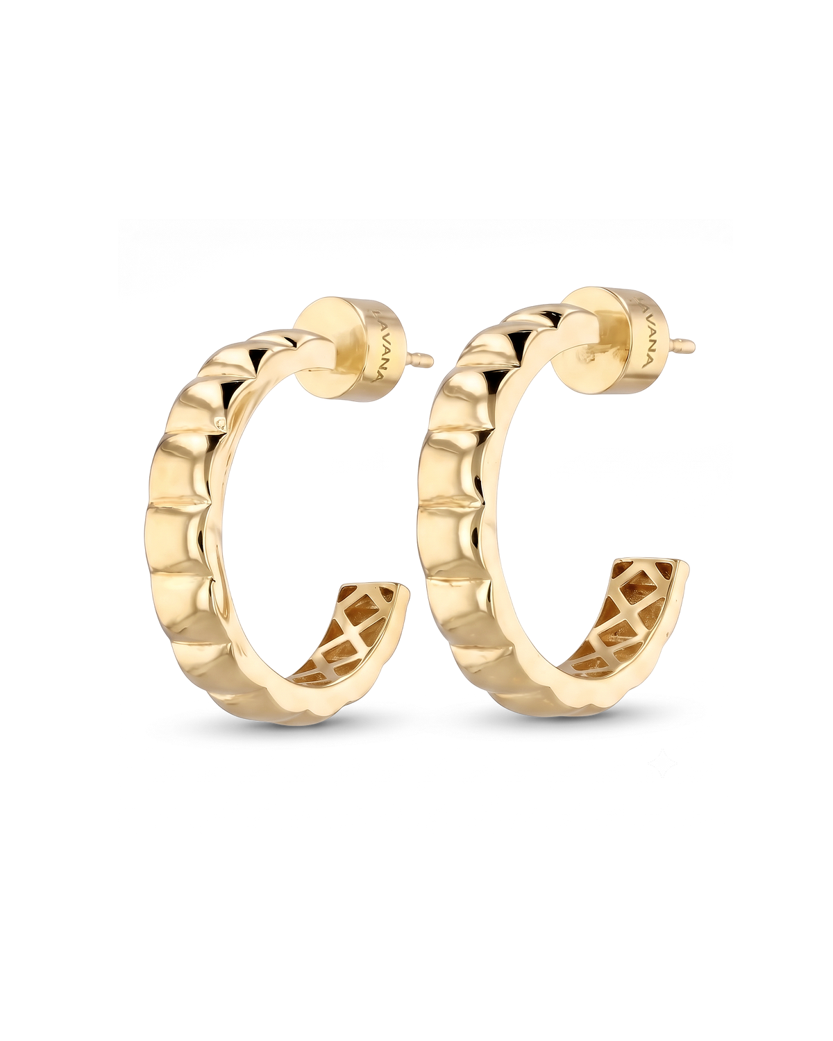 Image of Earrings. Product name - Puffy Cubic Gold Hoop Earrings in colour by brand - LAVANA