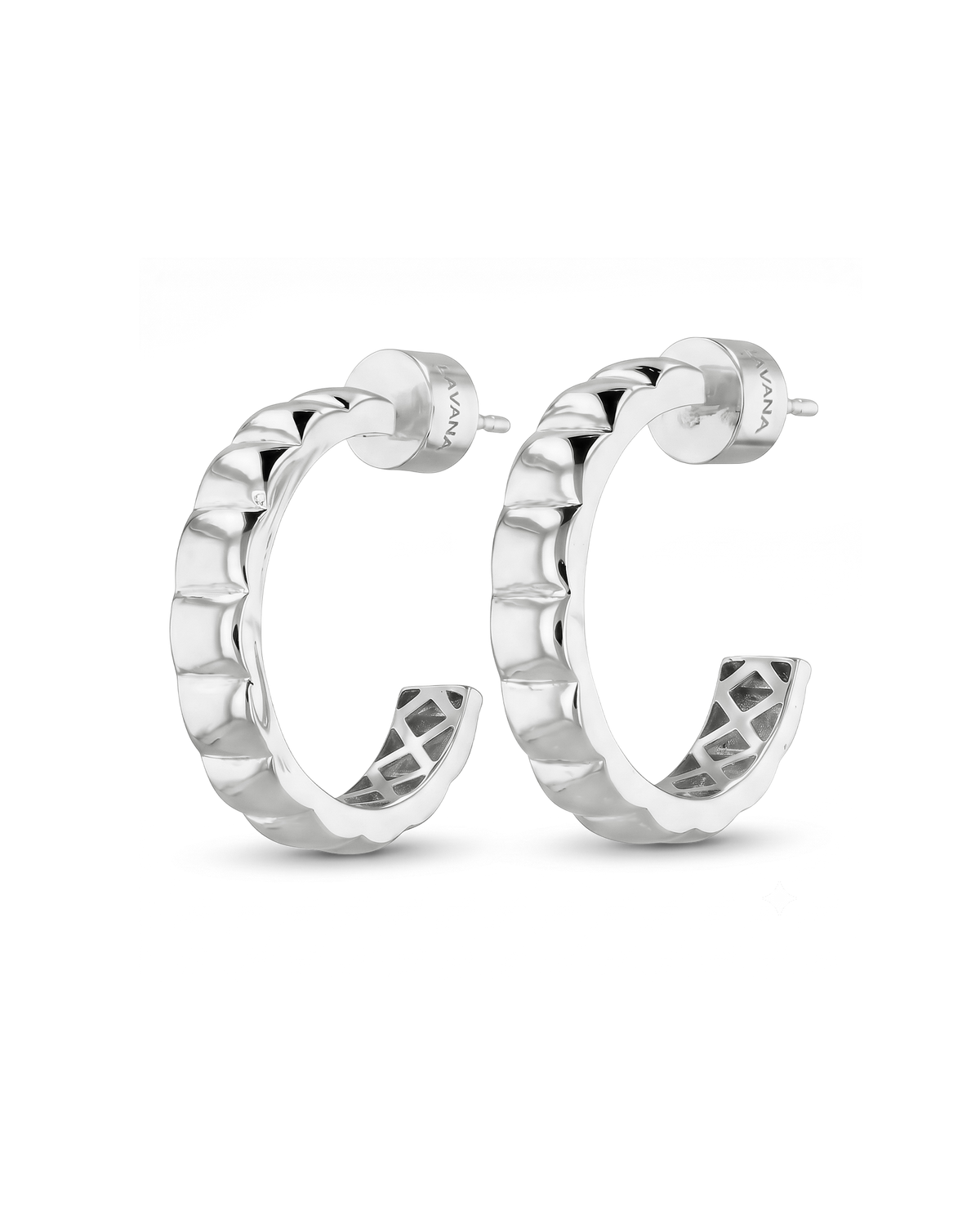 Image of Earrings. Product name - Puffy Cubic Silver Hoop Earrings in colour by brand - LAVANA