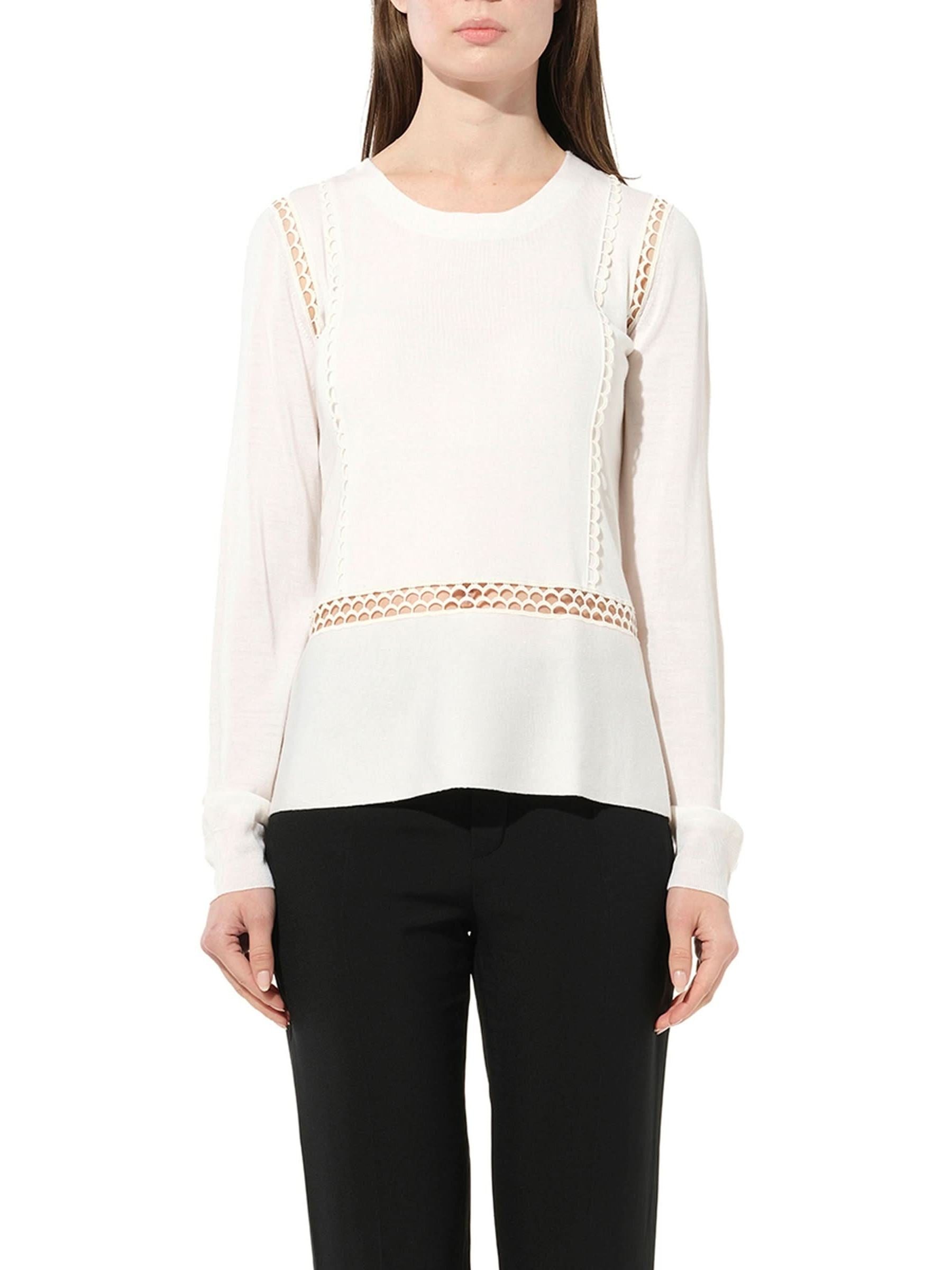 Image of a model wearing Outerwear. Product name - Pullover Sweater in White colour by brand - CHLOE