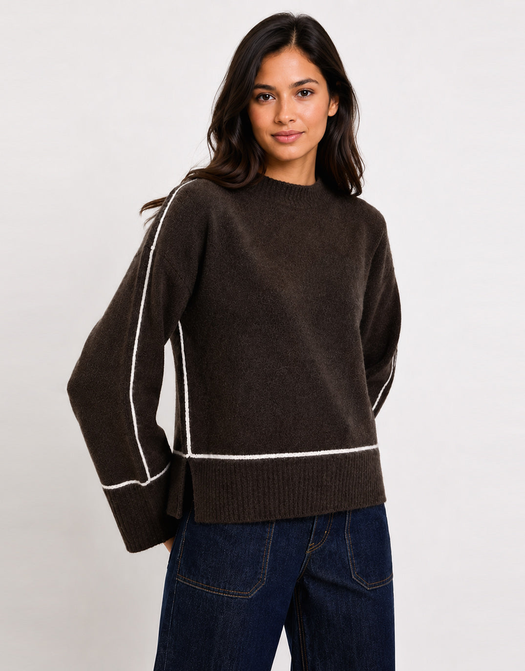 Stories Be Told Quest Contrast Detail Jumper (Chocolate)