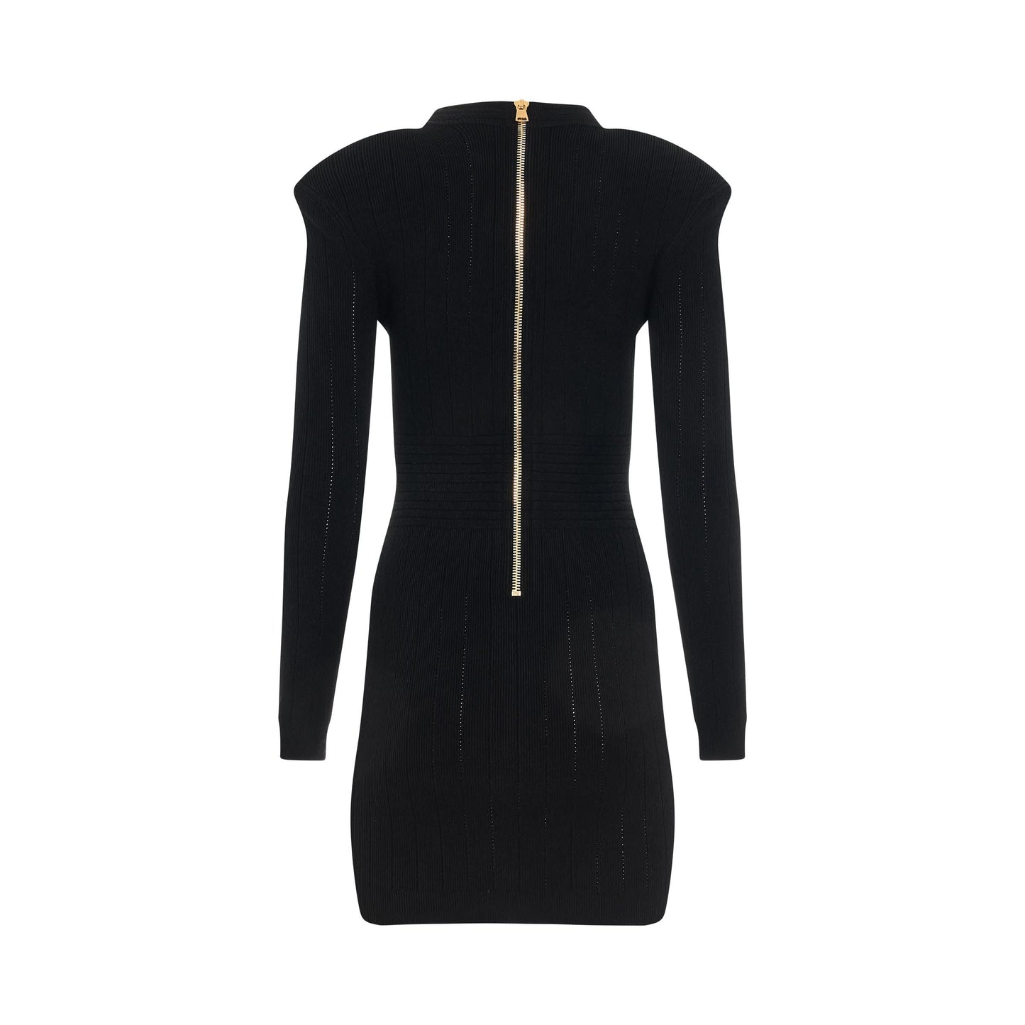 BALMAIN V-Neck Buttoned Knit Short Dress (Black)