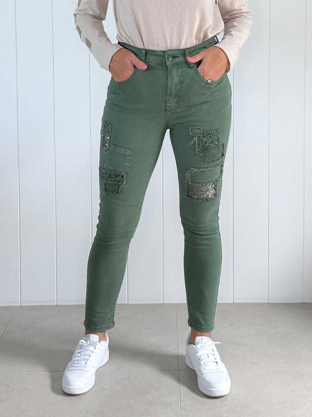 Image of Jeans. Product name - All That Jazz Jean Khaki in Khaki colour by brand - Threadz