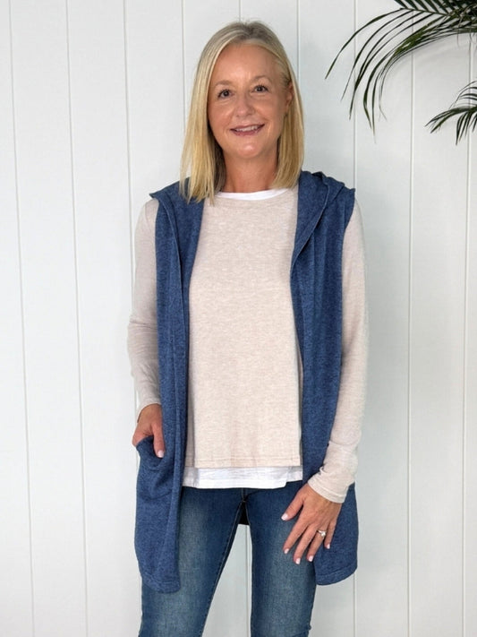 Image of Coats & Jackets. Product name - Ollie Vest Indigo in Indigo colour by brand - Threadz
