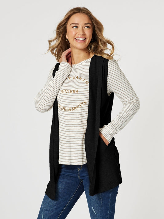 Image of Coats & Jackets. Product name - Ollie Vest Black in Black colour by brand - Threadz