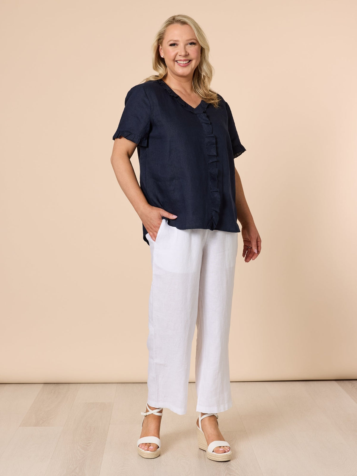 Gordon Smith Lara Linen Wide Leg Pant (White)