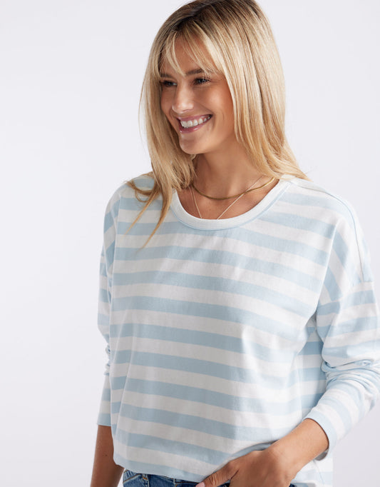 Image of T-Shirts. Product name - Relaxed Long Sleeve T-Shirt Ice Blue/White in Ice Blue/White colour by brand - White & Co.