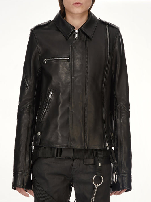 Image of Coats & Jackets. Product name - Vega Leather Jacket in Black colour by brand - RICK OWENS